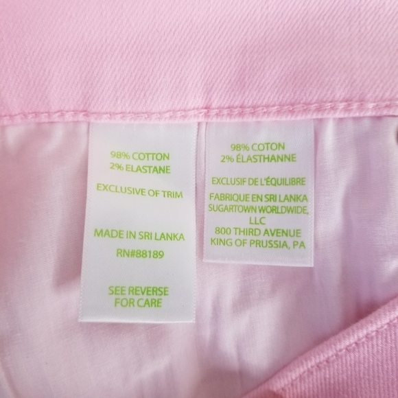 Lilly Pulitzer South Ocean Crop Flare Pink Tropics Polka Dot Denim Jeans Size 2 - Picture 8 of 15